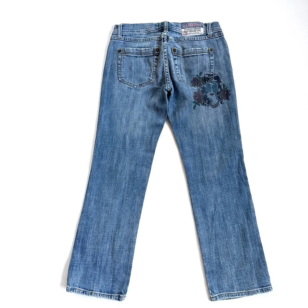 Z CAVARICCI VTG PAINTED LADY ROSE STUDDED SLOUCHY STRAIGHT LEG ANKLE JEAN Sz5